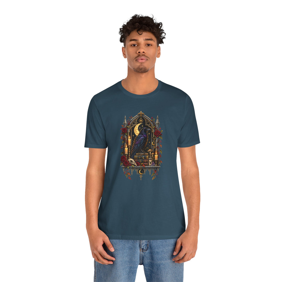 Raven’s Reliquary Tee – Gothic Moonlit Raven T-shirt