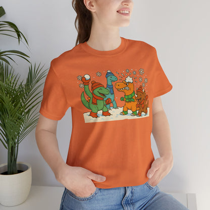 Dinosaur Snowball Fight T-Shirt – Funny Winter Dino Graphic Tee