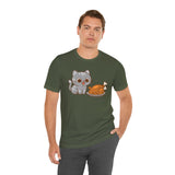 Dark green t-shirt with cute cat and turkey graphic on the chest