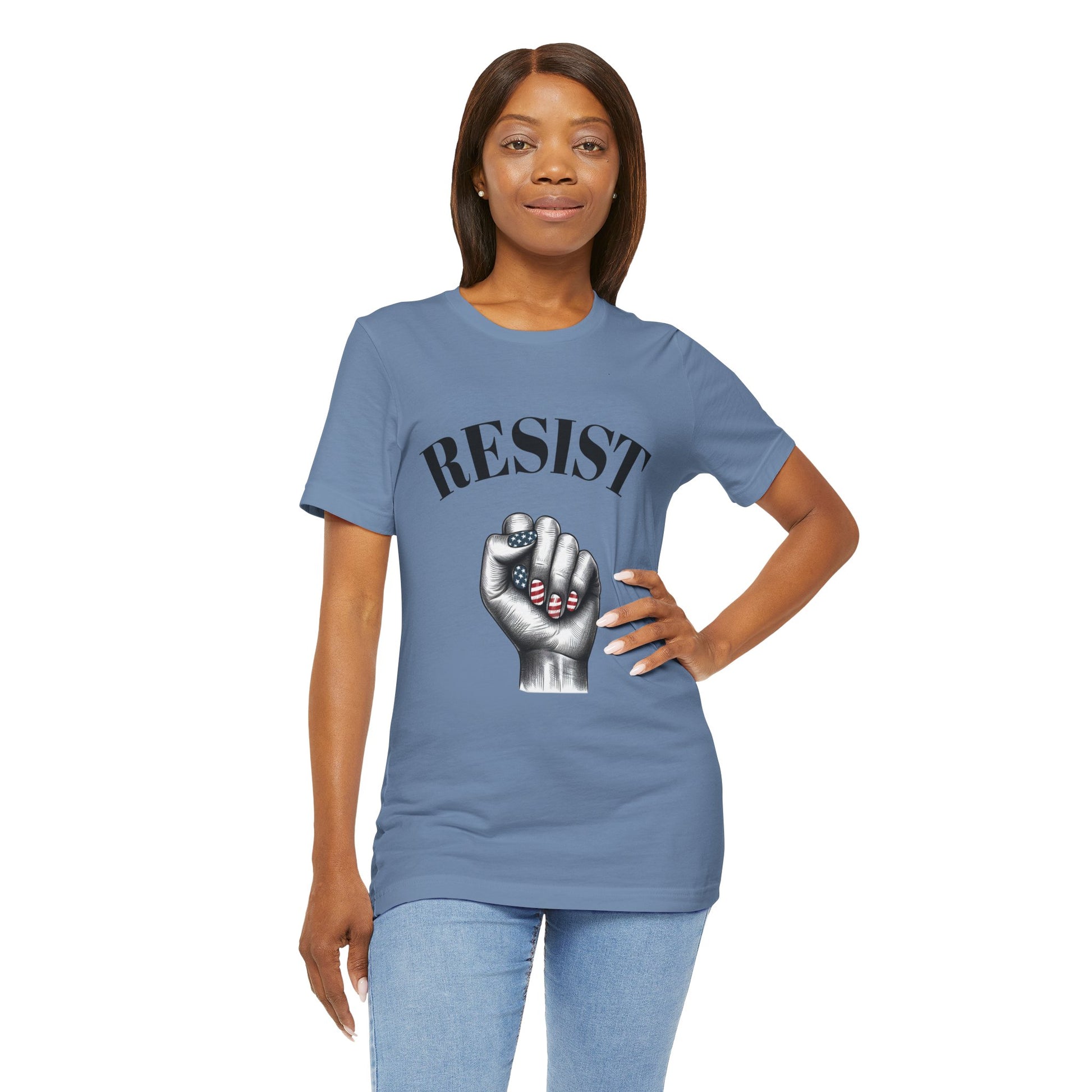 Resist Feminist Power Fist Tee – USA Flag Nails Protest Shirt - WhimSpin - https://whimspin.com