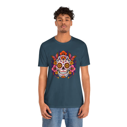 Floral Sugar Skull T-Shirt – Colorful Día de los Muertos Inspired Tee