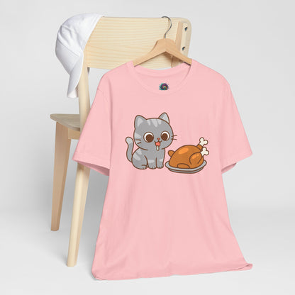 Thanksgiving Cat T-Shirt – Cute Hungry Cat and Turkey Tee