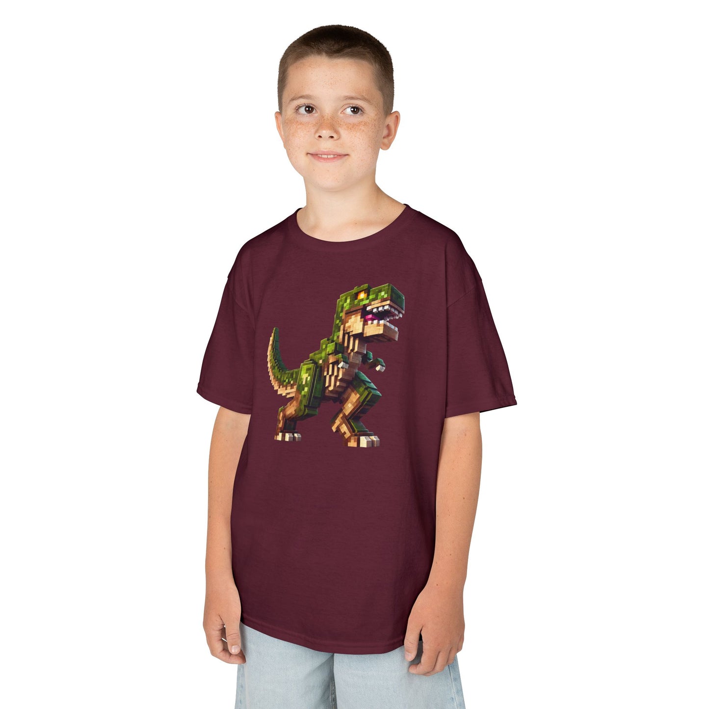 Pixel Dinosaur Kids T-Shirt – Retro Pixel T-Rex Gamer Tee