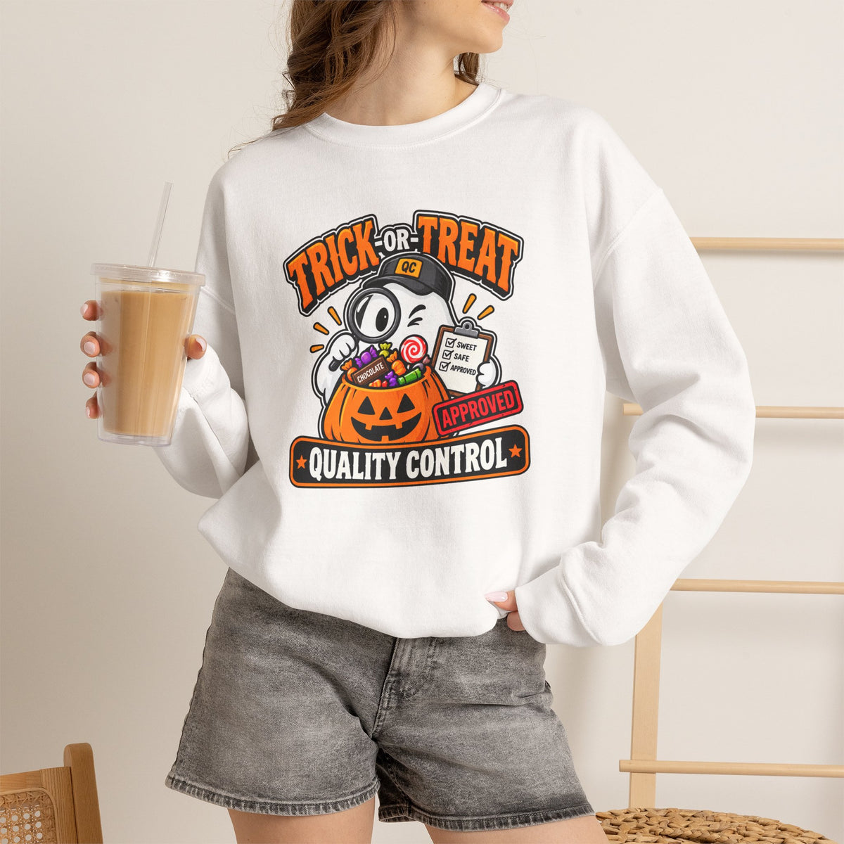 Trick-or-Treat Quality Control Sweatshirt – Funny Halloween Cozy Top