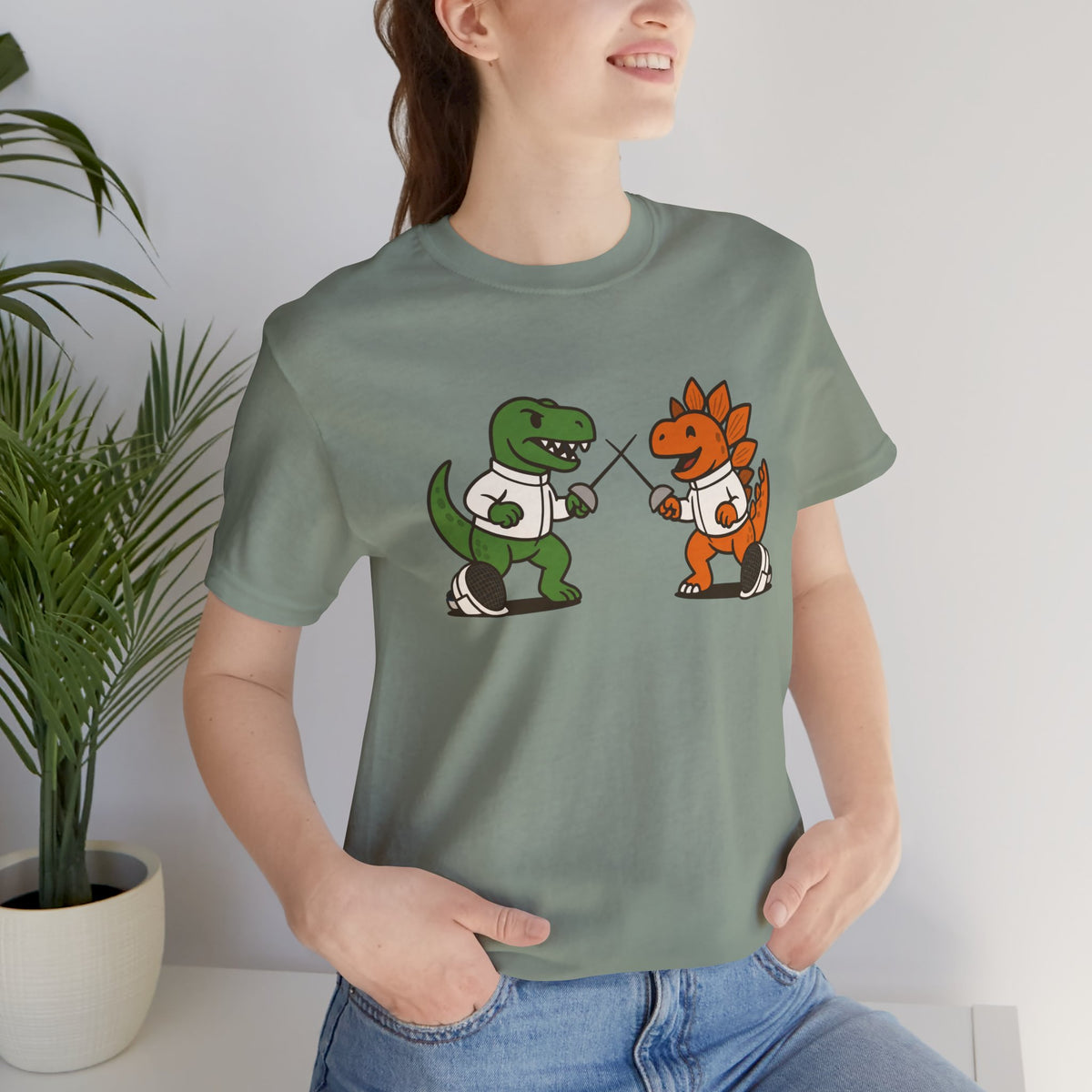 Dinosaur Fencing T-Shirt – T-Rex vs Stegosaurus Tee