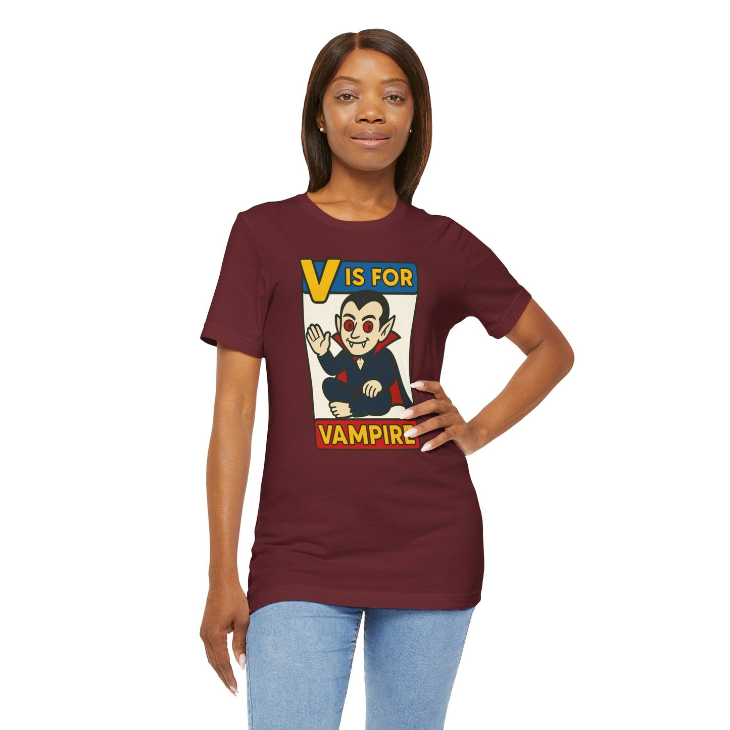 V is for Vampire T-Shirt – Funny Halloween Legend Alphabet Tee