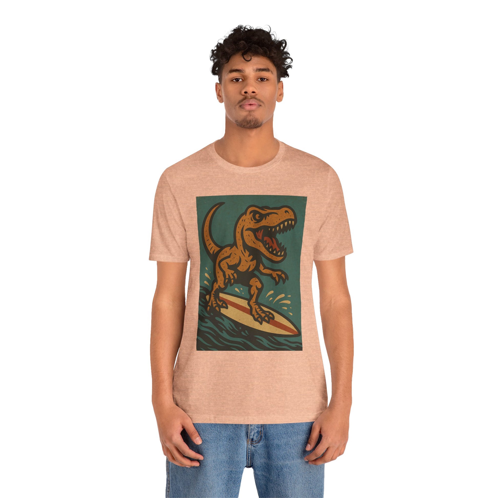 Surfing T-Rex T-Shirt – Funny Dinosaur Graphic Tee for Summer Vibes - WhimSpin - https://whimspin.com