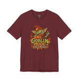 Burgundy t-shirt with colorful goblin front graphic and crew neck