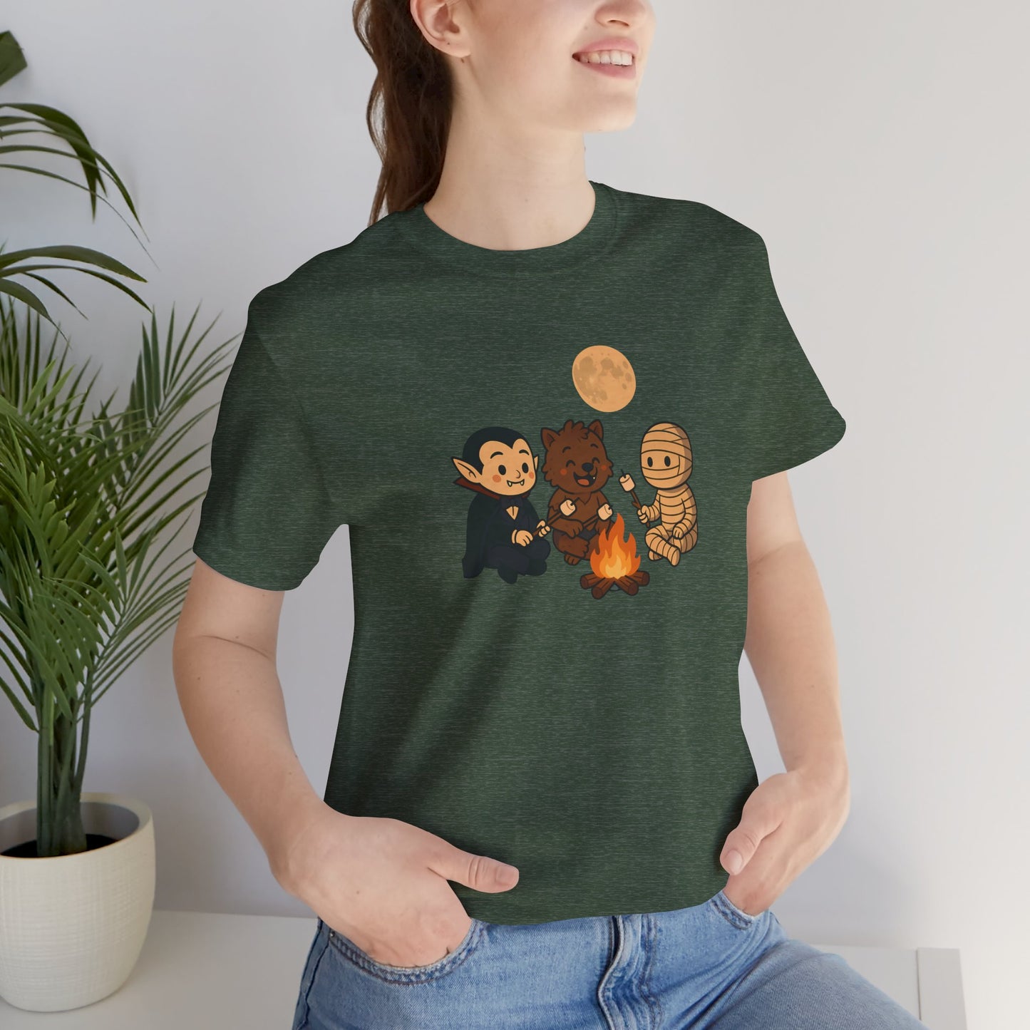 Halloween Monsters Campfire T-Shirt – Cute Monster Shirt with Roasting Marshmallows