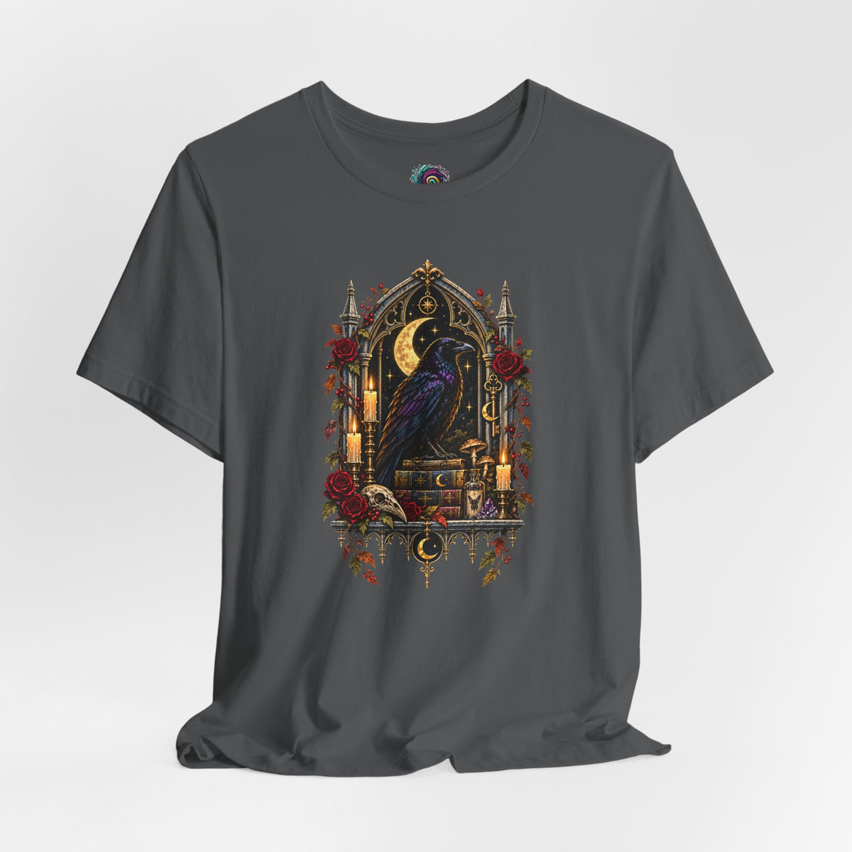 Raven’s Reliquary Tee – Gothic Moonlit Raven T-shirt