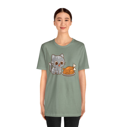 Thanksgiving Cat T-Shirt – Cute Hungry Cat and Turkey Tee