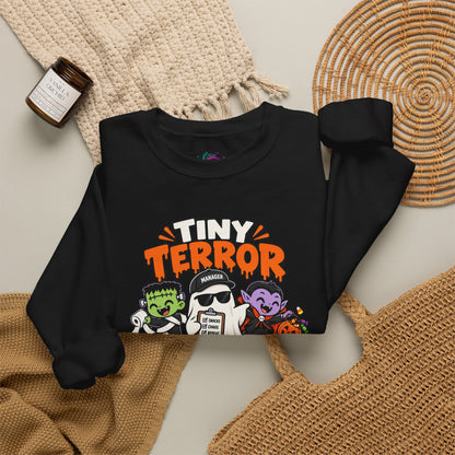 Tiny Terror Management Team Sweatshirt – Funny Halloween Parent Crewneck