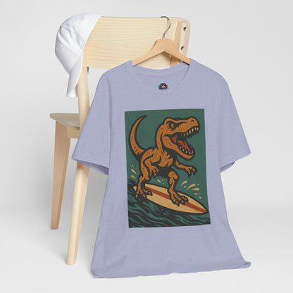 Surfing T-Rex T-Shirt – Funny Dinosaur Graphic Tee for Summer Vibes - WhimSpin - https://whimspin.com