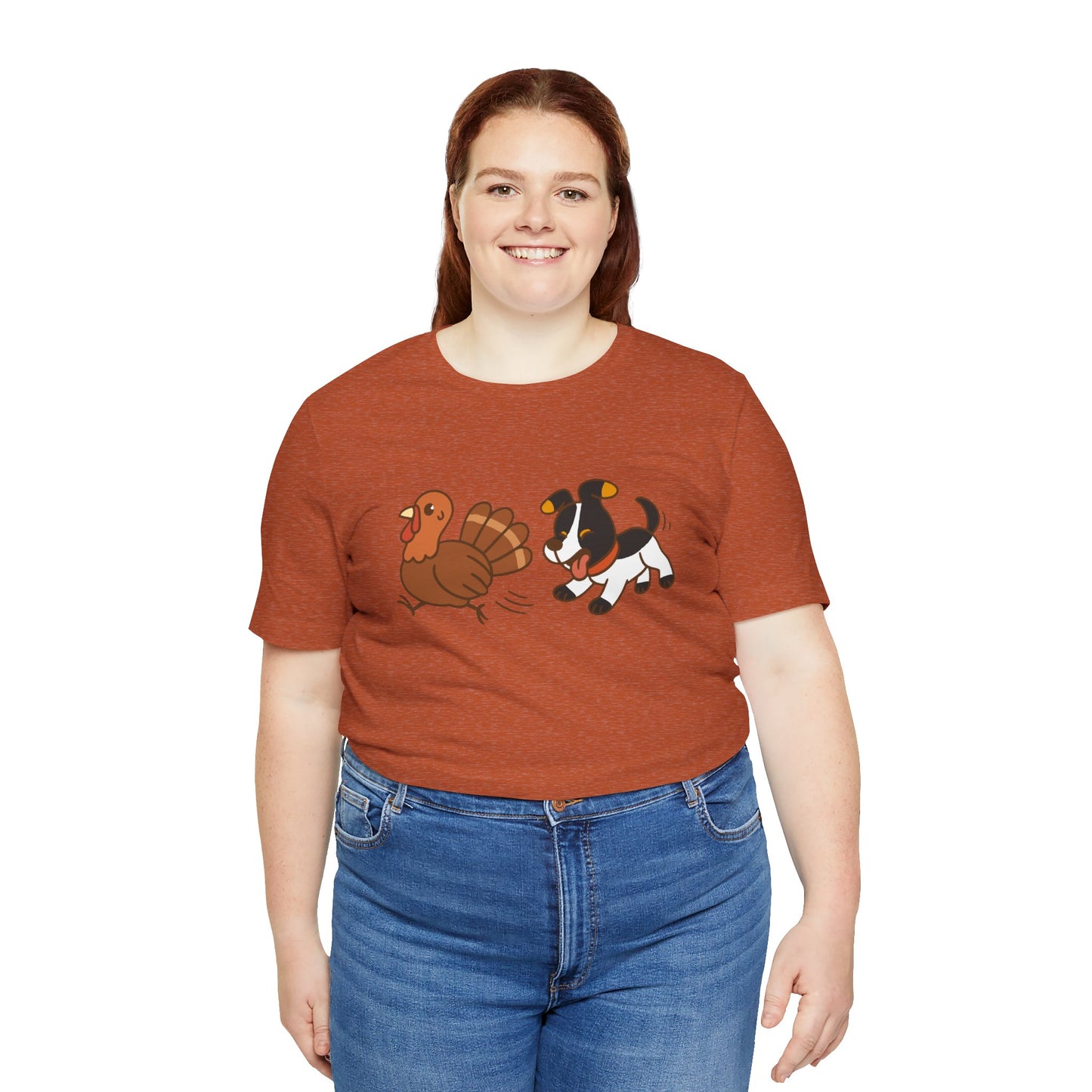 Dog Chasing Turkey T-Shirt – Funny Thanksgiving Dog Tee