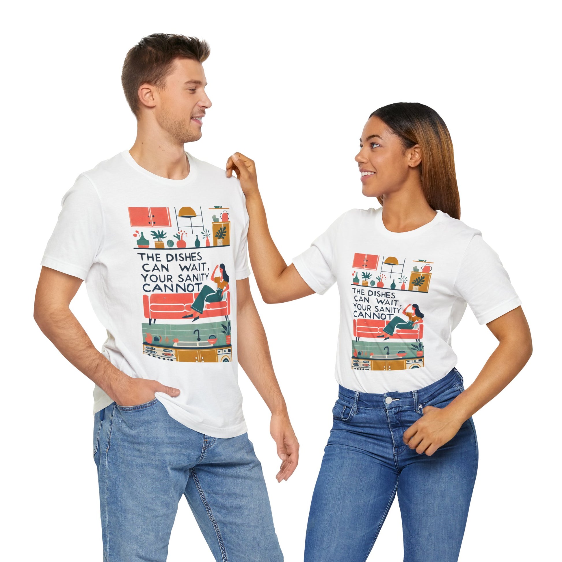 The Dishes Can Wait Graphic Tee – Funny Self-Care Comfort Shirt - WhimSpin - https://whimspin.com