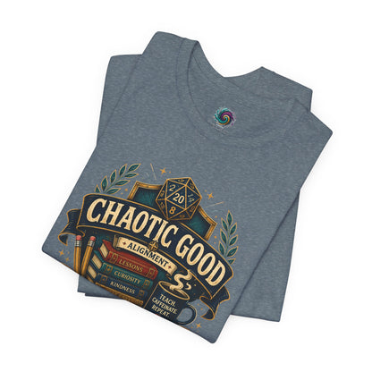 Chaotic Good Teacher T-Shirt – RPG Teacher Graphic Tee