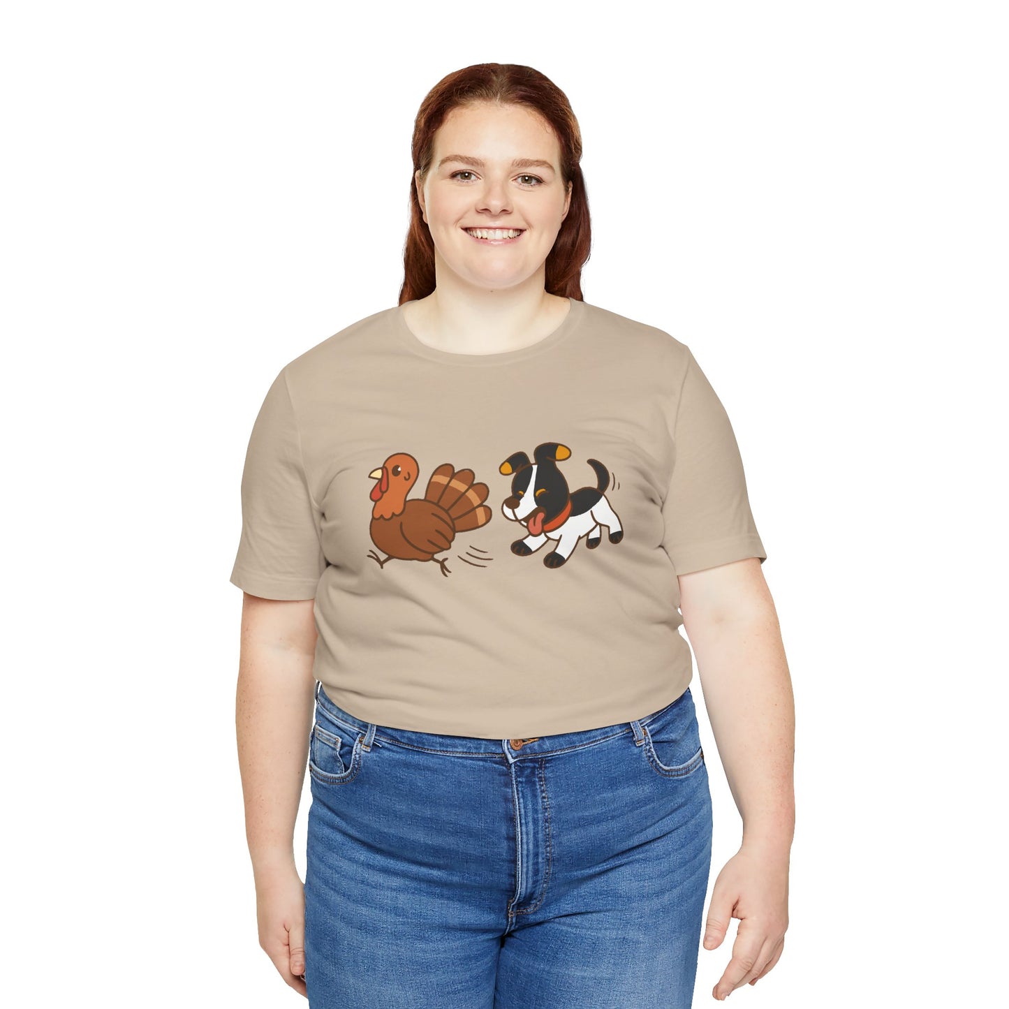Dog Chasing Turkey T-Shirt – Funny Thanksgiving Dog Tee