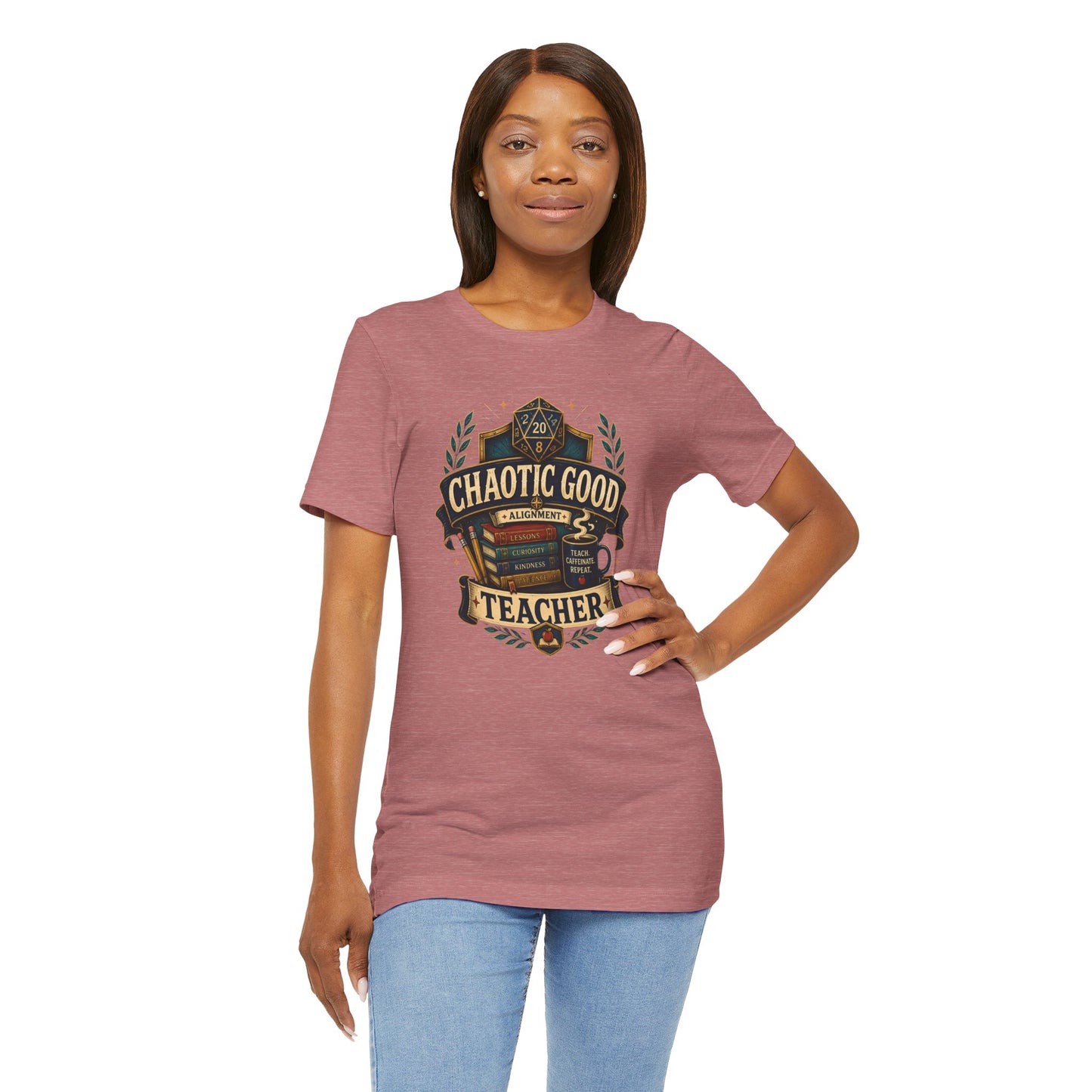 Chaotic Good Teacher T-Shirt – RPG Teacher Graphic Tee