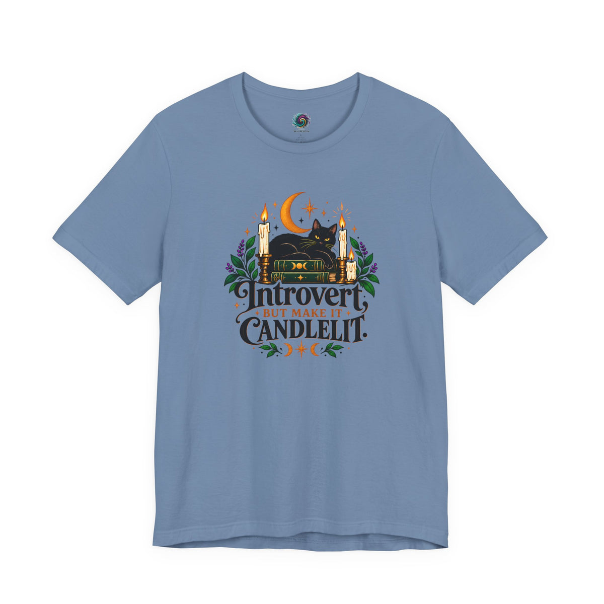 Introvert But Make It Candlelit T-shirt - Witchy Bookish Cat Tee