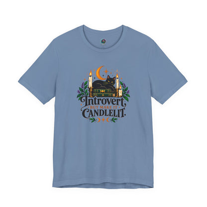 Introvert But Make It Candlelit T-shirt - Witchy Bookish Cat Tee