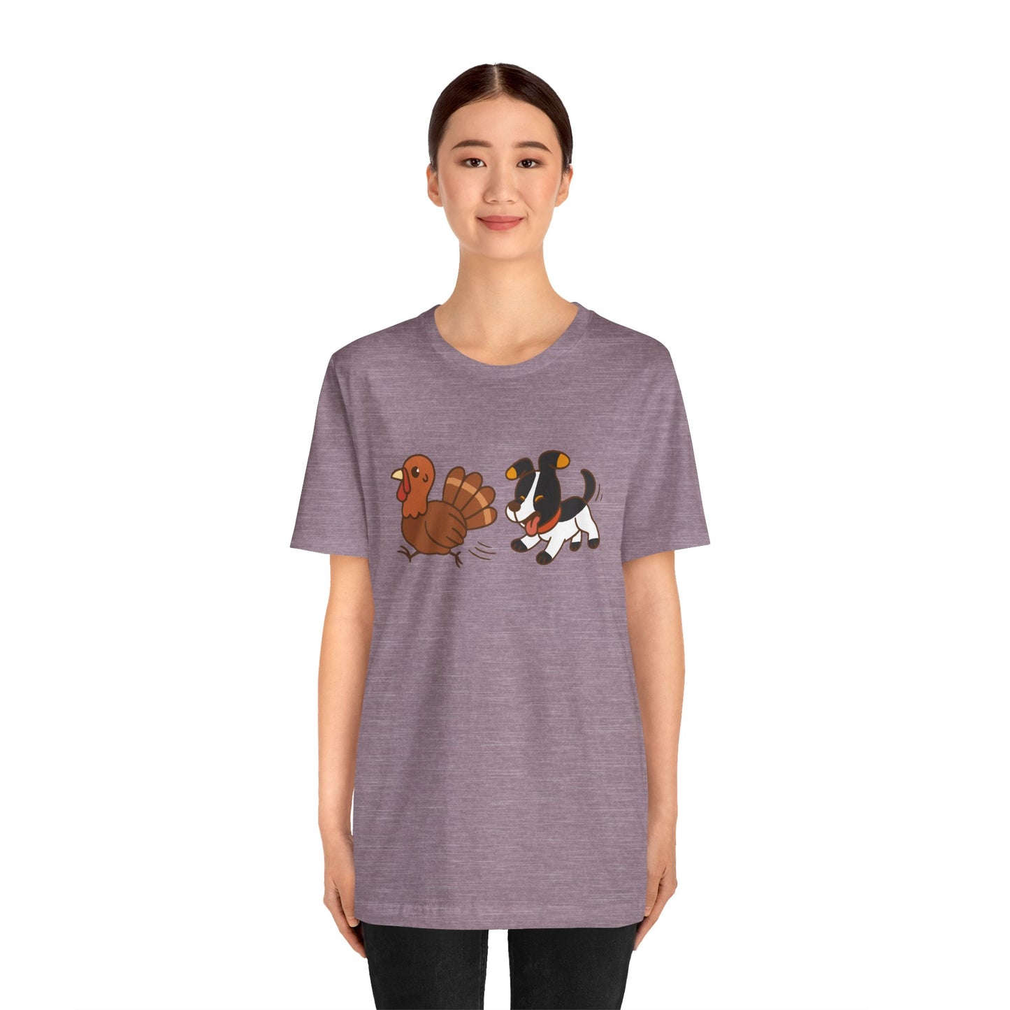 Dog Chasing Turkey T-Shirt – Funny Thanksgiving Dog Tee