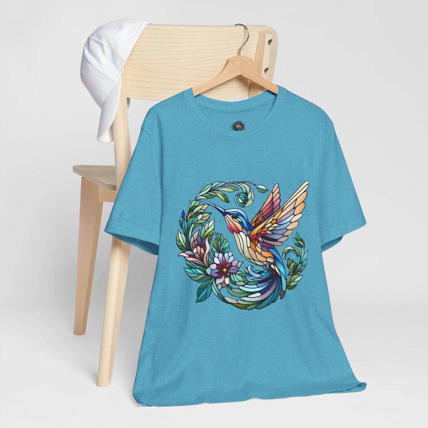 Stained Glass Hummingbird Tee – Vibrant Nature Shirt - WhimSpin - https://whimspin.com