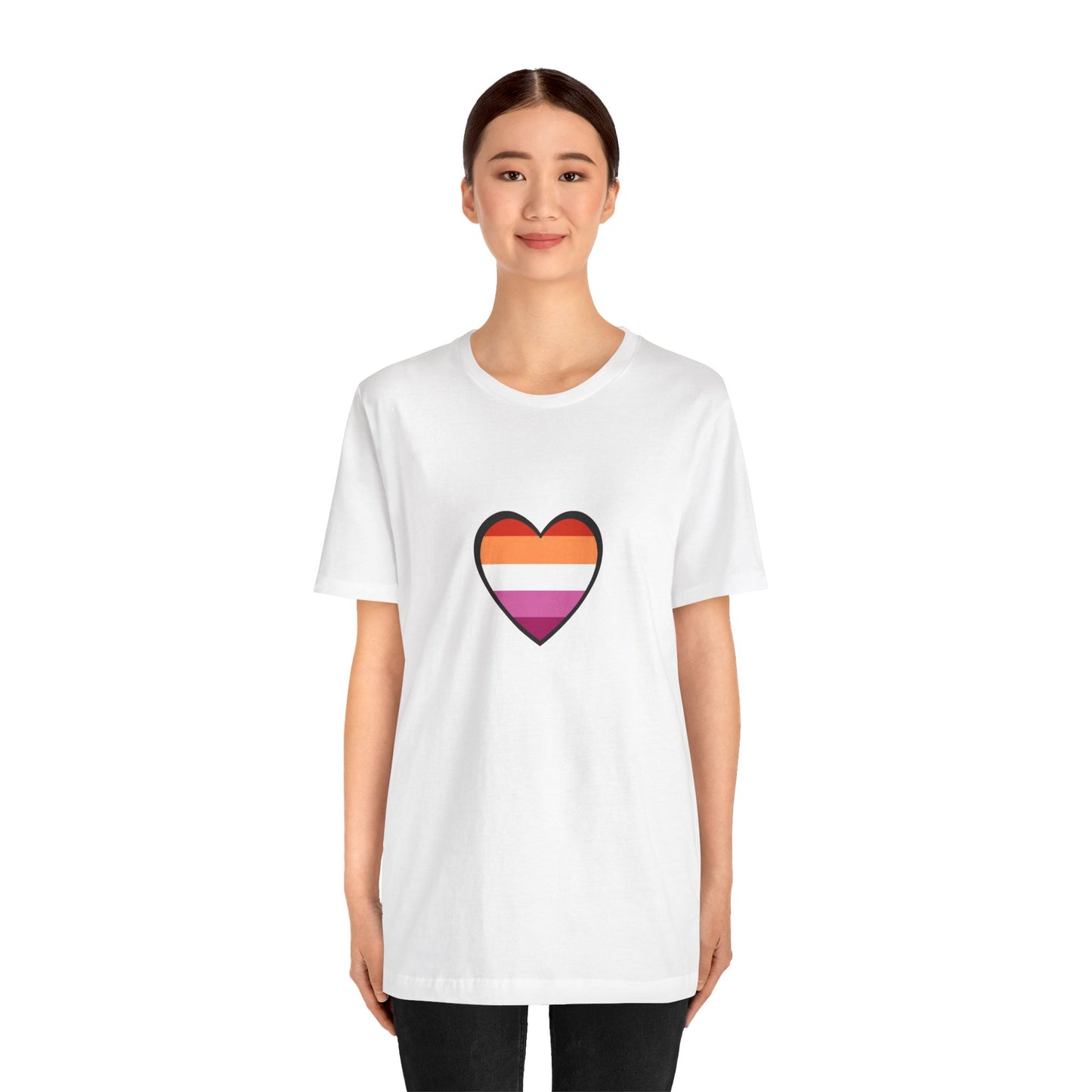 Lesbian Flag Heart T-Shirt – Bold LGBTQ+ Graphic Tee