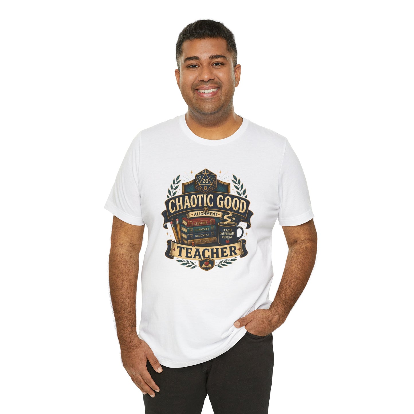 Chaotic Good Teacher T-Shirt – RPG Teacher Graphic Tee