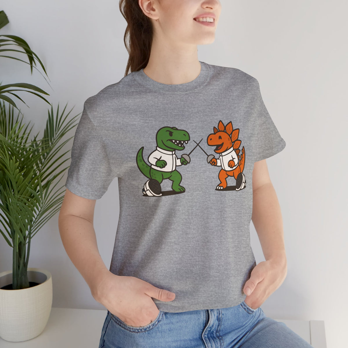 Dinosaur Fencing T-Shirt – T-Rex vs Stegosaurus Tee
