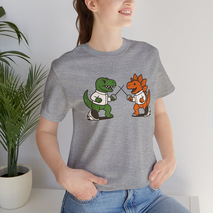 Dinosaur Fencing T-Shirt – T-Rex vs Stegosaurus Tee