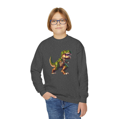 Pixel Dinosaur Youth Sweatshirt – Retro Pixel T-Rex Gamer Hoodie