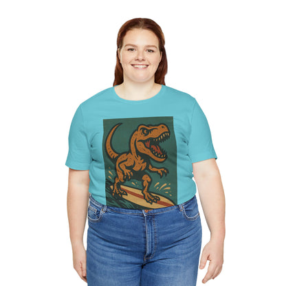 Surfing T-Rex T-Shirt – Funny Dinosaur Graphic Tee for Summer Vibes - WhimSpin - https://whimspin.com