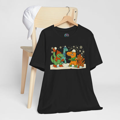 Dinosaur Snowball Fight T-Shirt – Funny Winter Dino Graphic Tee