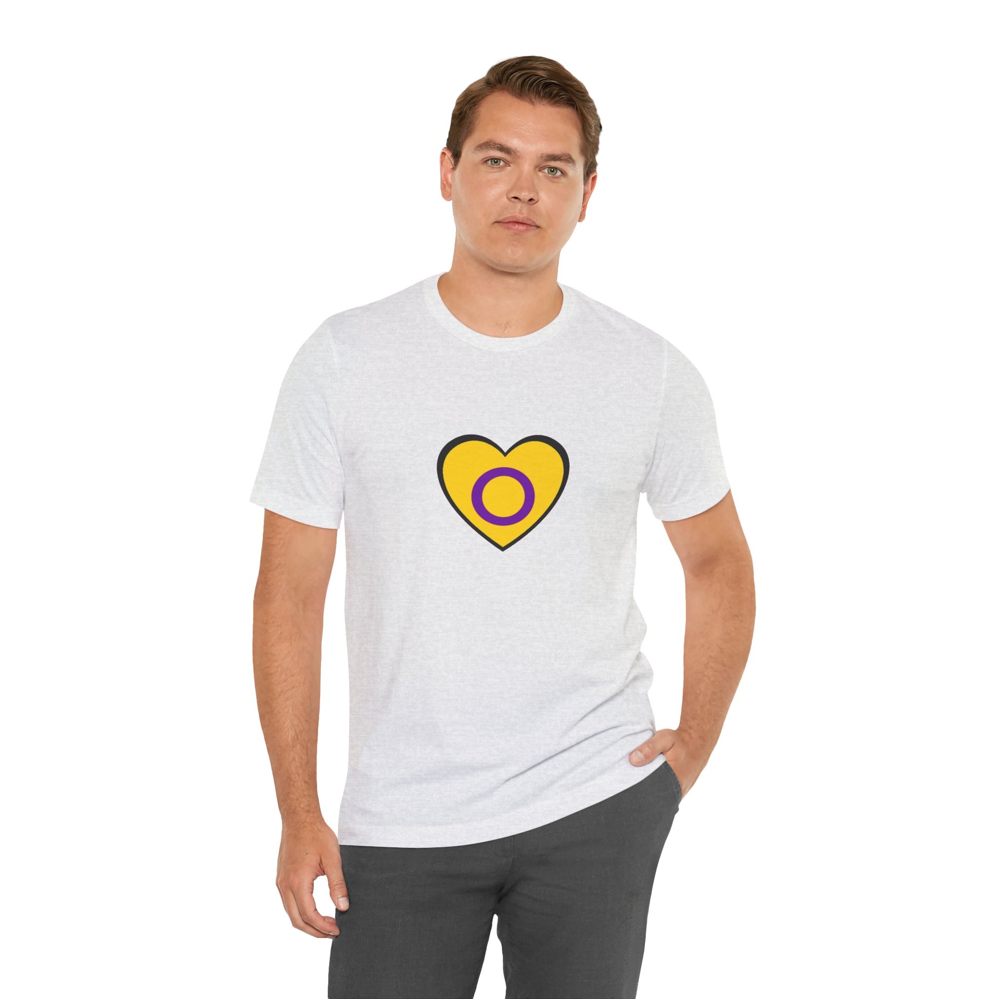 Intersex Pride Flag Heart T-Shirt – Minimalist LGBTQ+ Support Tee - WhimSpin - https://whimspin.com