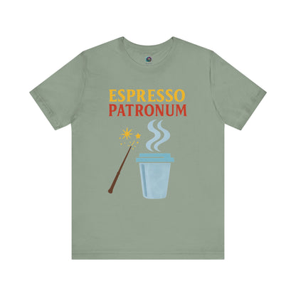 Espresso Patronum T-Shirt – Funny Coffee & Wizard Parody Tee