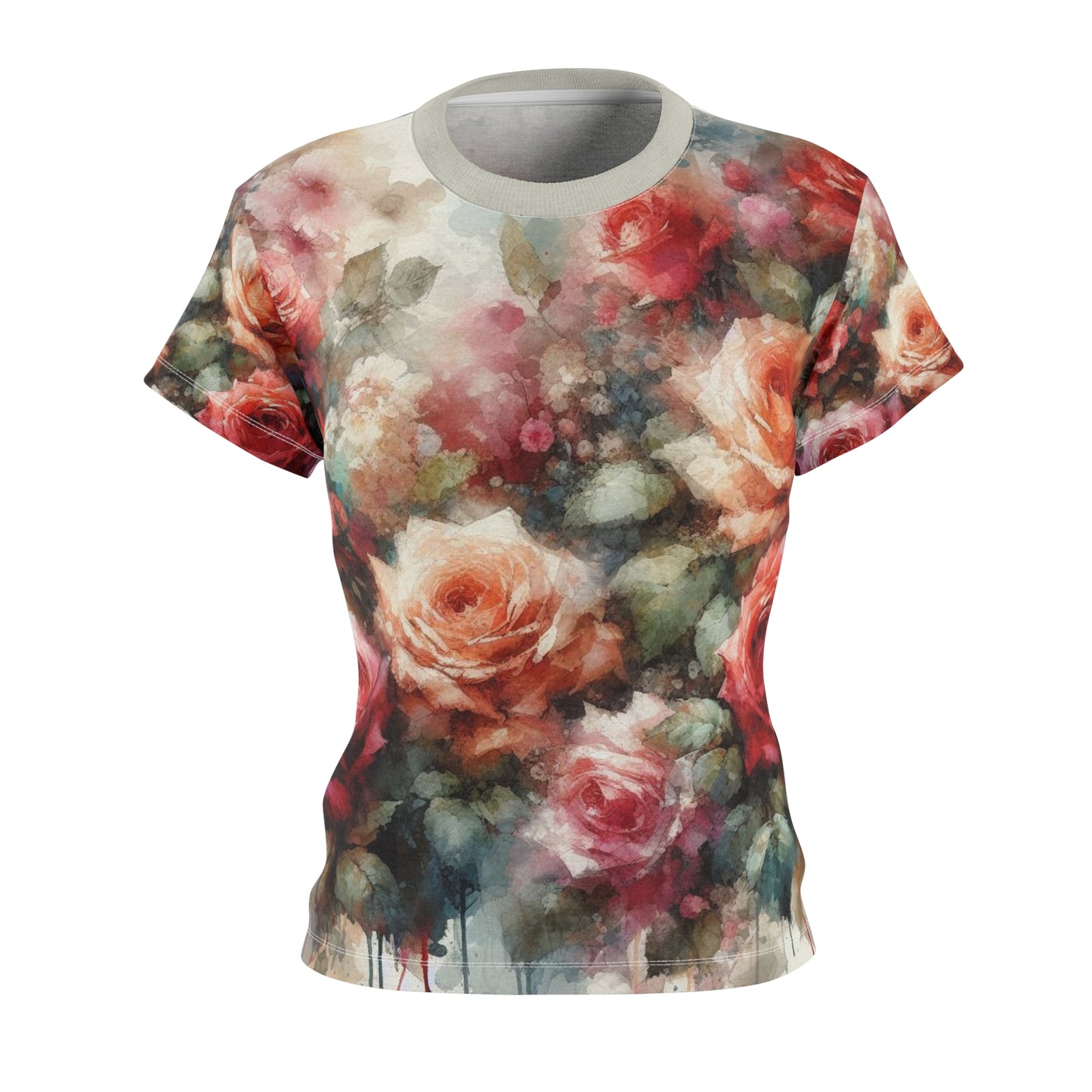 Watercolor Rose Garden T-Shirt – All-Over Floral Art Tee