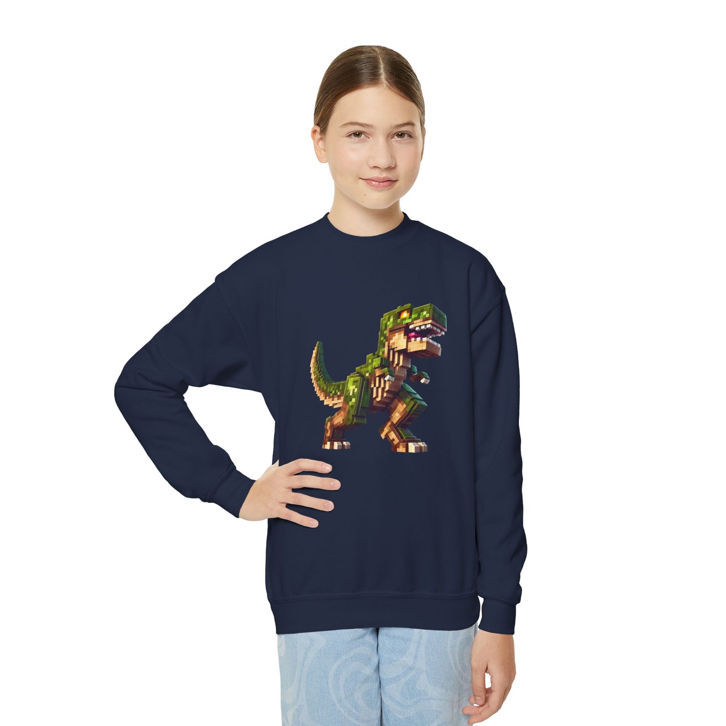 Pixel Dinosaur Youth Sweatshirt – Retro Pixel T-Rex Gamer Hoodie