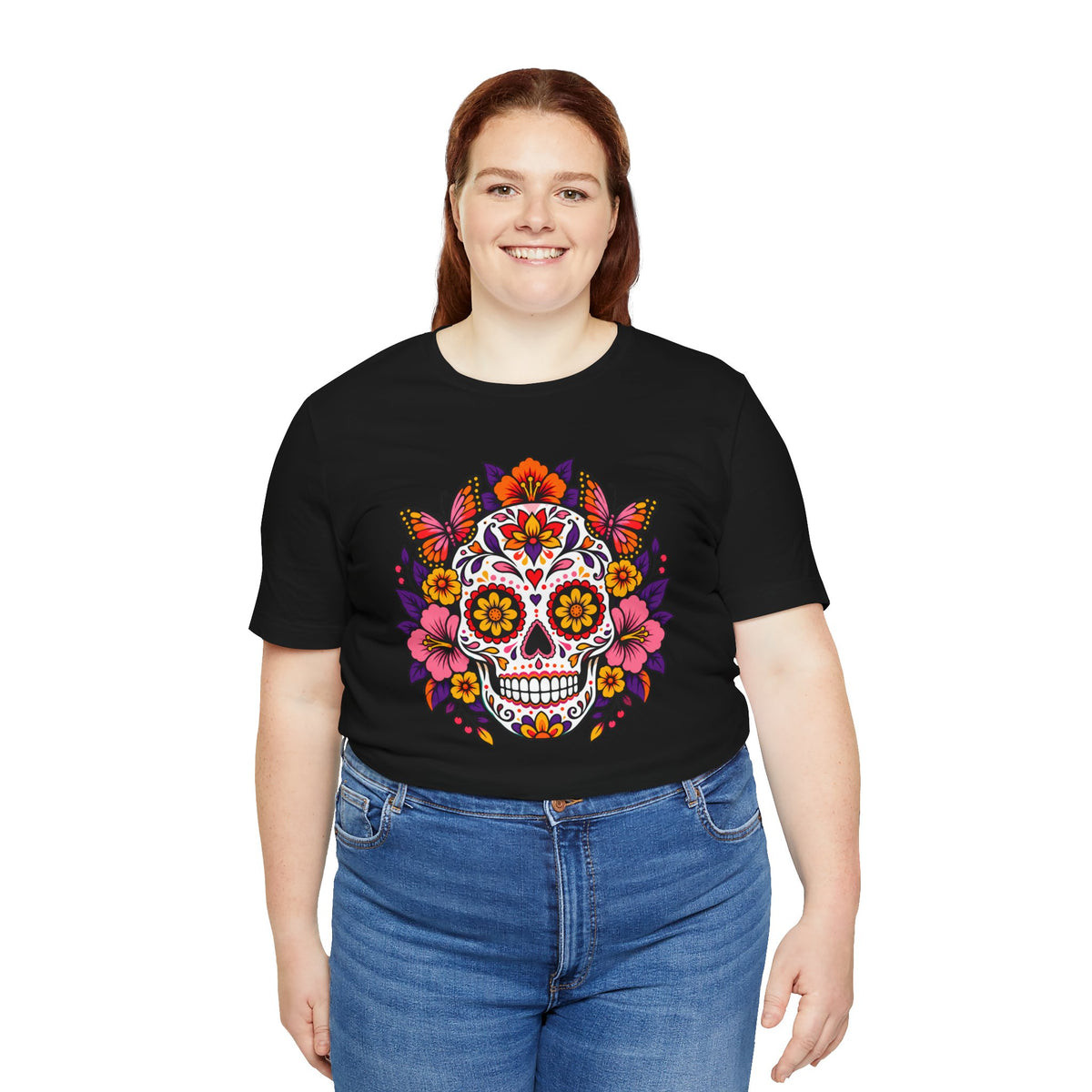 Floral Sugar Skull T-Shirt – Colorful Día de los Muertos Inspired Tee