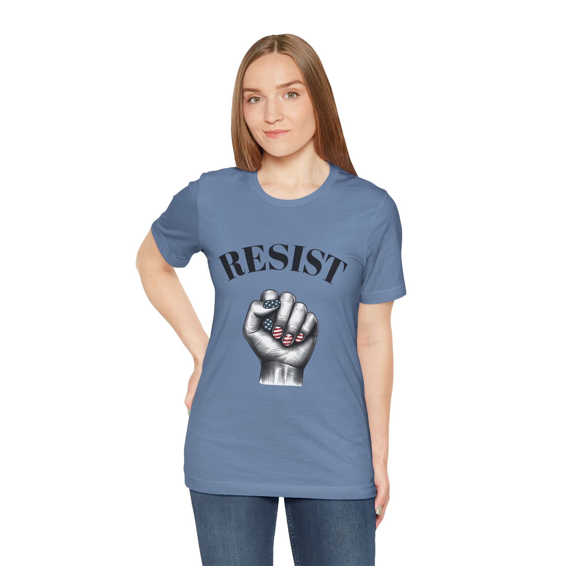 Resist Feminist Power Fist Tee – USA Flag Nails Protest Shirt - WhimSpin - https://whimspin.com