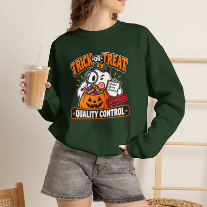 Trick-or-Treat Quality Control Sweatshirt – Funny Halloween Cozy Top