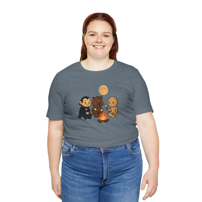 Halloween Monsters Campfire T-Shirt – Cute Monster Shirt with Roasting Marshmallows