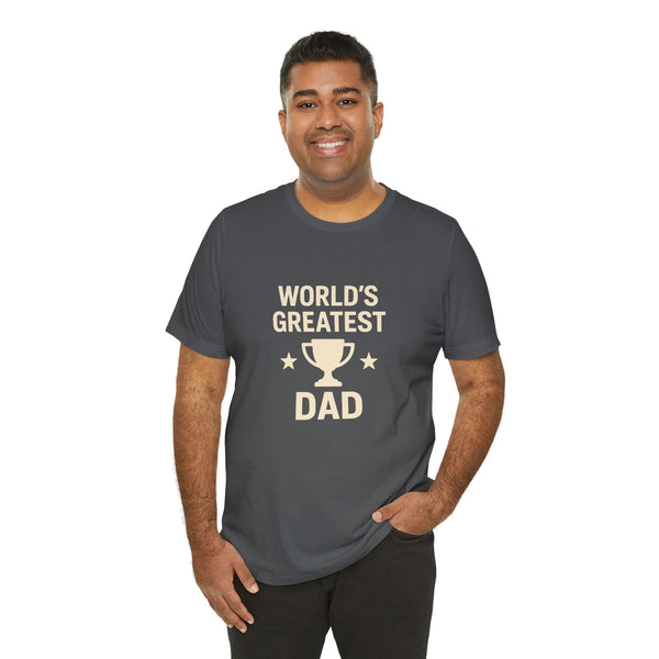 Dark gray T-shirt with front trophy graphic and 'World's Greatest Dad' wording