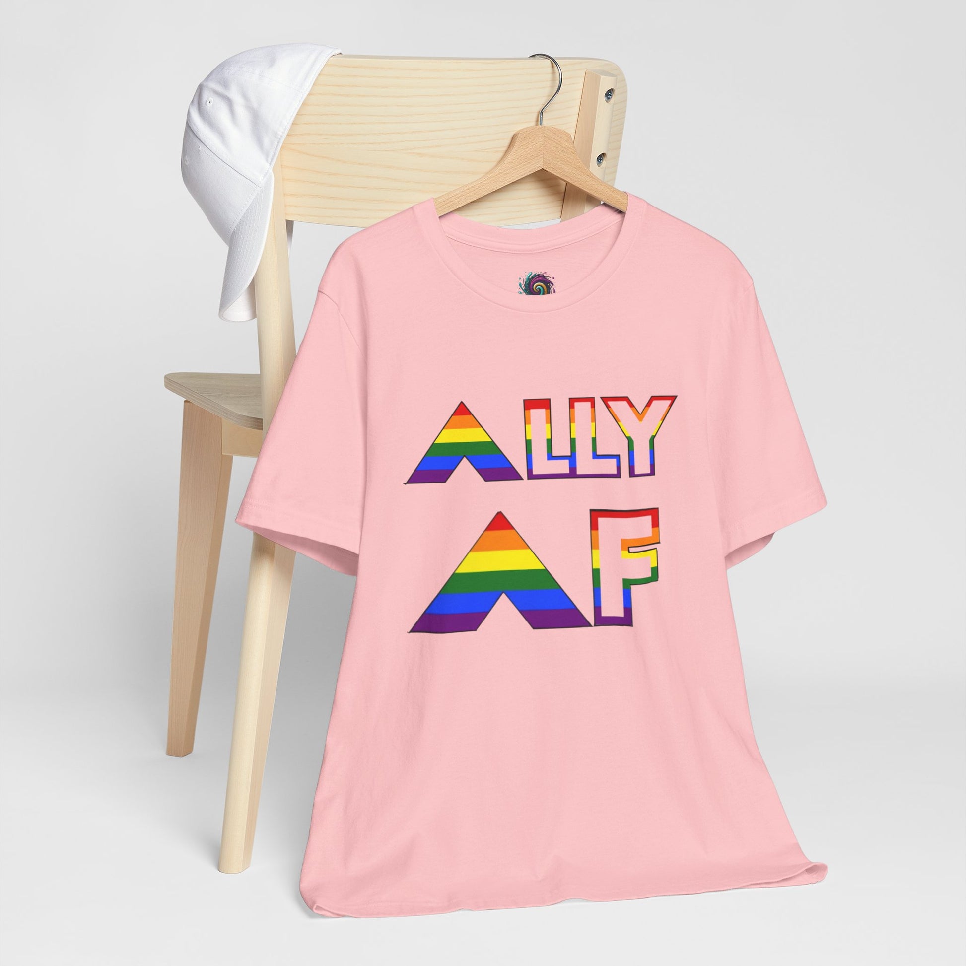 Pink Ally AF shirt with rainbow letters by WhimSpin