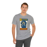 Heather gray short-sleeve T-shirt featuring “B is for Banshee” front cartoon