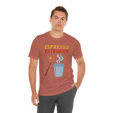 Rust red short-sleeve T-shirt with “ESPRESSO PATRONUM” coffee graphic centered on chest