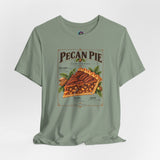Sage green T-shirt with pecan pie anatomy chart graphic on the front.