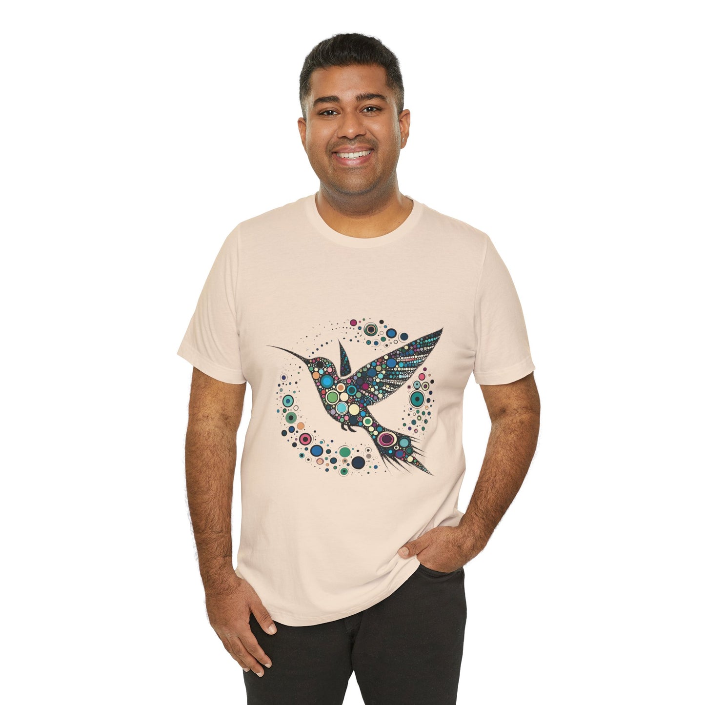 Hummingbird Dot Art T-Shirt – Colorful Nature-Inspired Graphic Tee