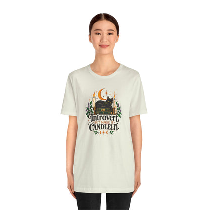 Introvert But Make It Candlelit T-shirt - Witchy Bookish Cat Tee