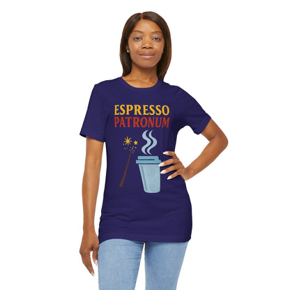 Espresso Patronum T-Shirt – Funny Coffee & Wizard Parody Tee