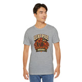 Heather gray crew-neck short-sleeve T-shirt with fall leaves “Recovery Mode” graphic